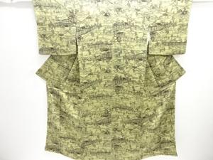 細合俊男作　縮緬地　時代人物風景模様小紋着物